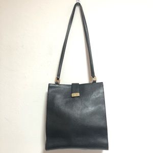 Mark Cross Black Leather Structured Long Shoulder Bag